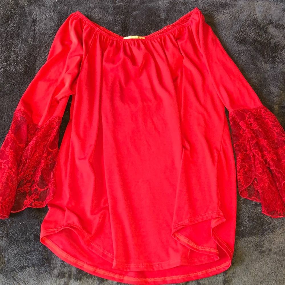 Off the shoulder red and lace top